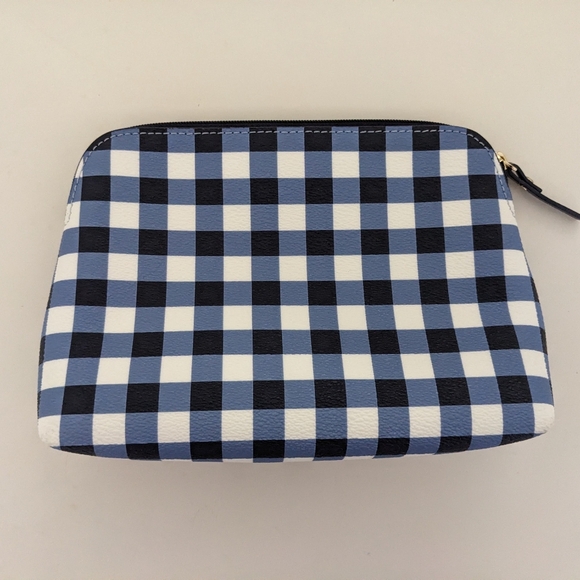 New? EXCELLENT Cond!! Kate Spade New York Blue And White Checkered Cosmetic Case - Picture 13 of 15